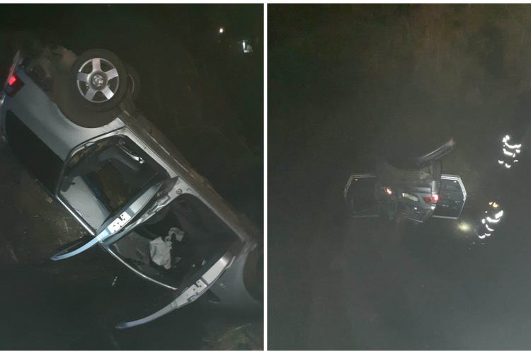 FOTO/VIDEO. Accident în Cluj! Un șofer a plonjat cu mașina în râul Crișul Repede, iar victimele au dispărut repede