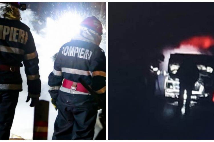 FOTO. Camion cuprins în totalitate de flăcări în Cluj. Au intervenit pompierii și un echipaj SMURD