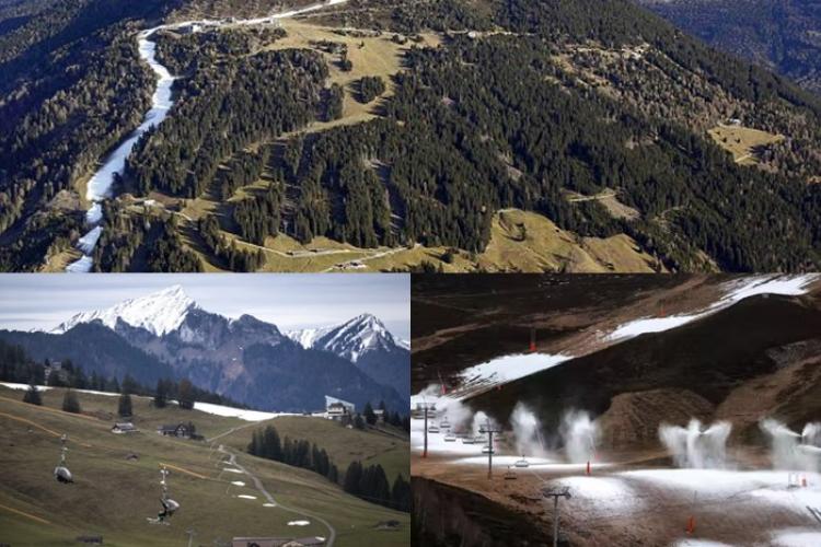 FOTO - Dezastru pe stațiunile montane din Europa: Și-au oprit activitatea din lipsa zăpezii. Temperaturile ridicate au anulat competiţiile 