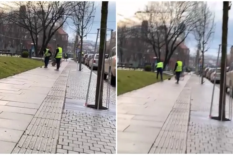 ”Dorel” bate cu ciocanul dalele din Parcul din spatele Teatrului! Niciuna nu e la nivel. Emil Boc spune că numai ”istericii” critică - VIDEO