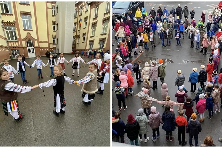 ”La mulți ani, români!” - Hora Unirii dansată de copiii de la Liceul Teoretic ”Avram Iancu” Cluj-Napoca - Video