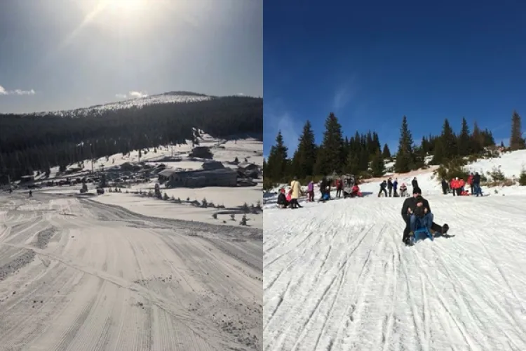 VIDEO/FOTO - Pârtiile din Cluj, luate cu asalt, după ce a nins toată noaptea. Clujenii, prezenți de dimineață pe pârtia Buscat 