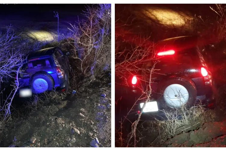 FOTO. Accident cumplit în Dej! Trei victime au fost predate echipajelor medicale după ce o mașină a ajuns într-un șanț adânc