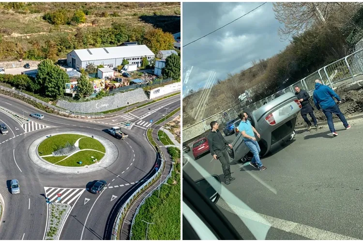 Accident greu de explicat în sensul giratoriu de la ”blocul cu aripi” - FOTO
