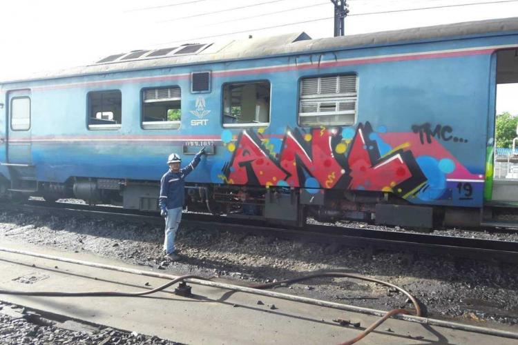 Tineri din Cluj, cercetați de polițiști pentru că au făcut graffiti pe vagoanele unor trenuri de călători şi de marfă 