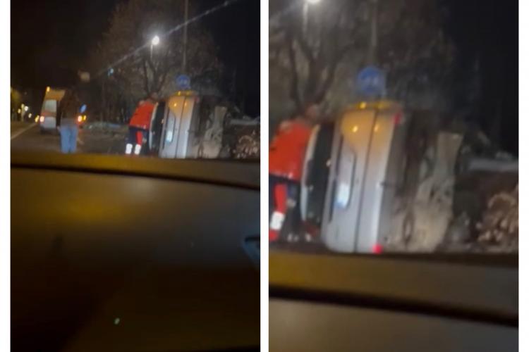 Șofer beat și singur pe drum s-a răsturnat cu mașina strada Bucium, din Mănăștur - VIDEO