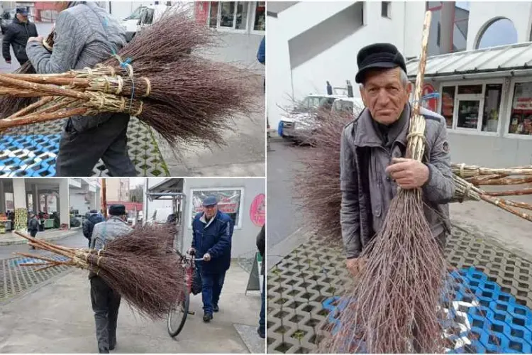  Un ardelean harnic face mături din nuiele pentru a-și câștiga traiul: ”Aștept toți gospodarii harnici să vină să cumpere” - FOTO