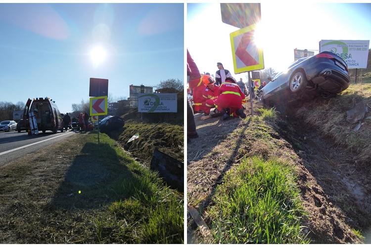 Un accident de circulație s-a produs la urcare spre Feleacu! O mașină s-a răsturnat - FOTO