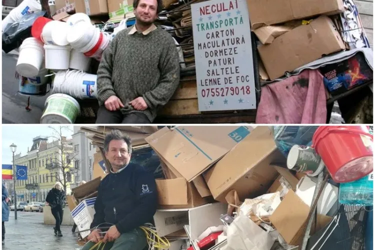 Faptă bună ce merită spusă! Doi șoferi au sărit să îl ajute pe Neculai, clujeanul care trăiește din colectat cartoane - FOTO