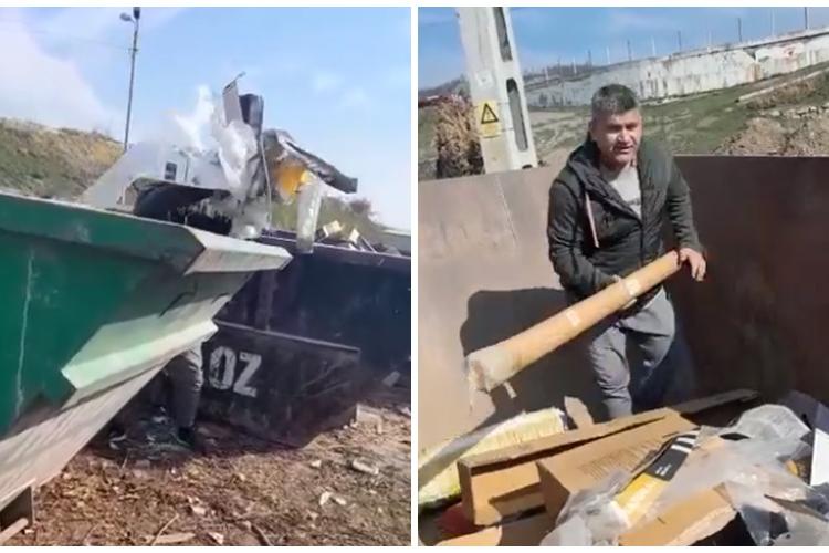 Clujean amendat și pus să scoată cartoanele aruncate în tomberonul greșit! Omul acuză abuzul polițiștilor locali - VIDEO