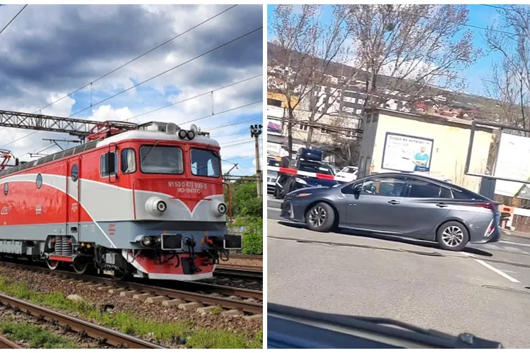 ”Bă, nu ai cum…” - Manevre disperate ale unui șofer clujean prins între barierele de la trecerea la nivel cu calea ferată - VIDEO
