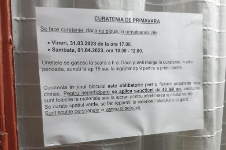 Curățenie de primăvară în jurul unui bloc din Cluj: Dacă nu participi, plătești! Cine are dreptate, administratorul sau locatarul?