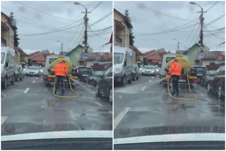 VIDEO. La Cluj-Napoca se spală din nou străzile între ploi. Muncă în zadar pe bani din bugetul local: „Vă bateți joc” 