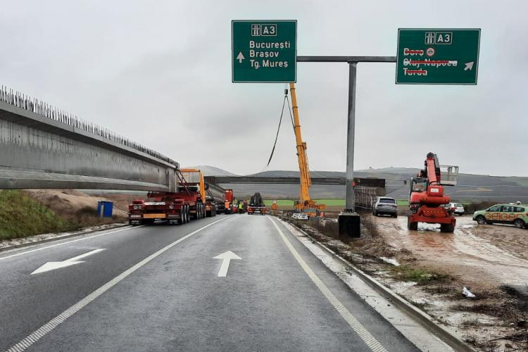 Se închide o bretea de acces în zona nodului Chețani, pe A3: „E închisă circulația pentru mașinile care circulă din Cluj-Napoca spre Târgu Mureș”