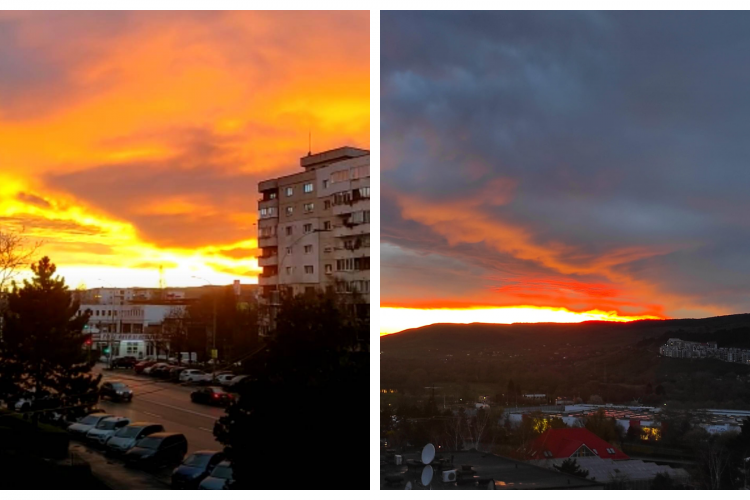 FOTO/VIDEO. Apus de soare spectaculos în Vinerea Mare, pe cerul din Cluj! Cum au surprins locuitorii Mănășturului momentul magic