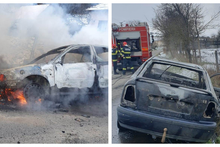 FOTO. Accident în localitate Vălișoara, Cluj! Șofer salvat la limită dintr-o mașină care a izbucnit în flăcări