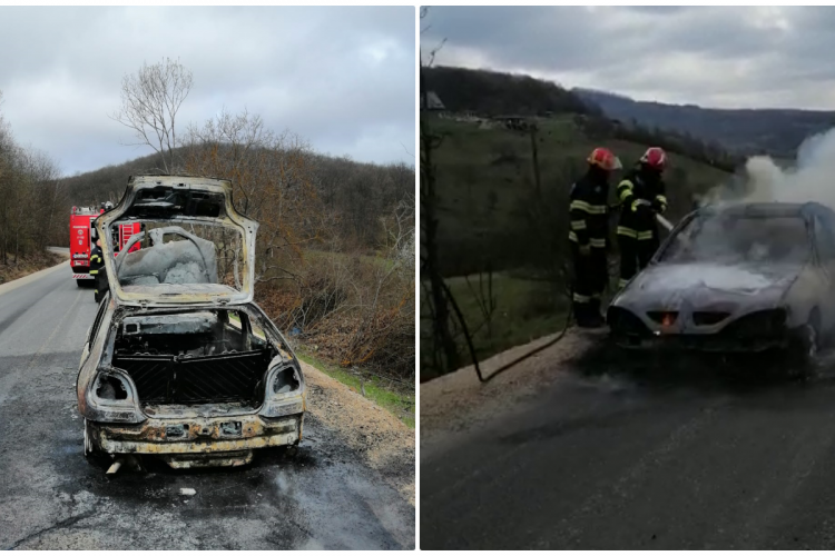Cluj: O mașina s-a făcut scrum între localitățile Vultureni și Panticeu - VIDEO