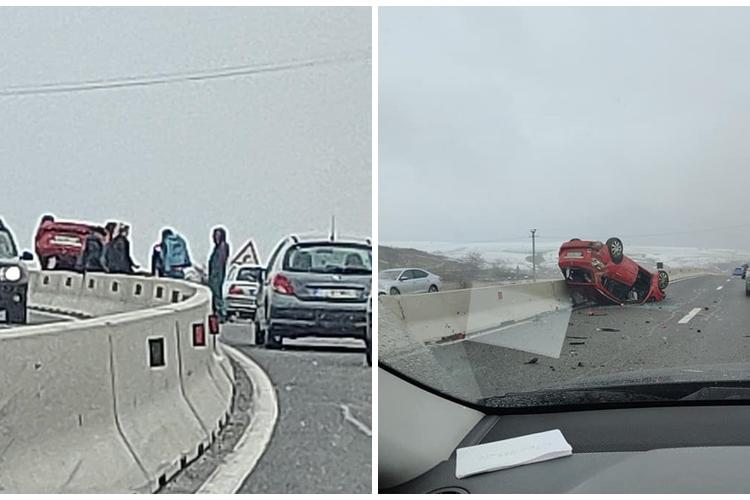 Mașină răsturnată la Mărtinești, pe drumul Cluj - Turda - FOTO