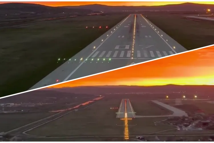 Aterizare de VIS la Cluj, într-un răsărit de foc demn de o poveste - VIDEO