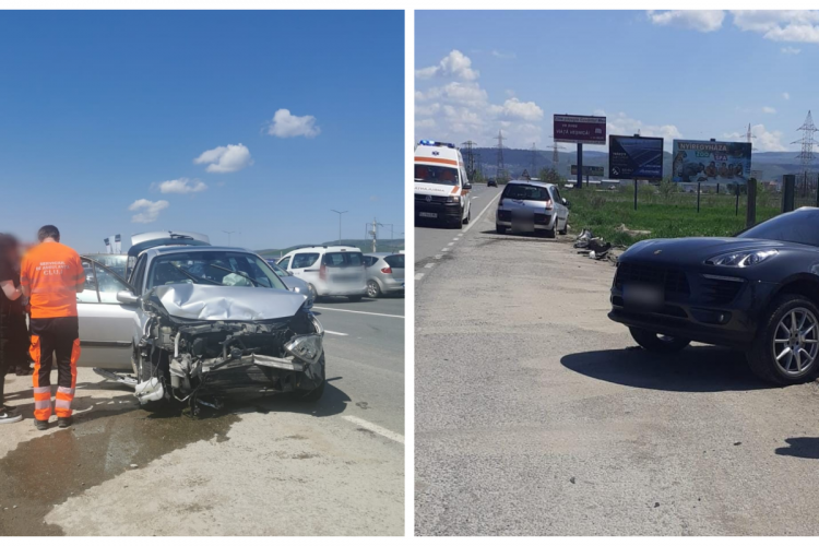 Un SUV Porsche a fost avariat în urma unui accident lângă Gilău - FOTO