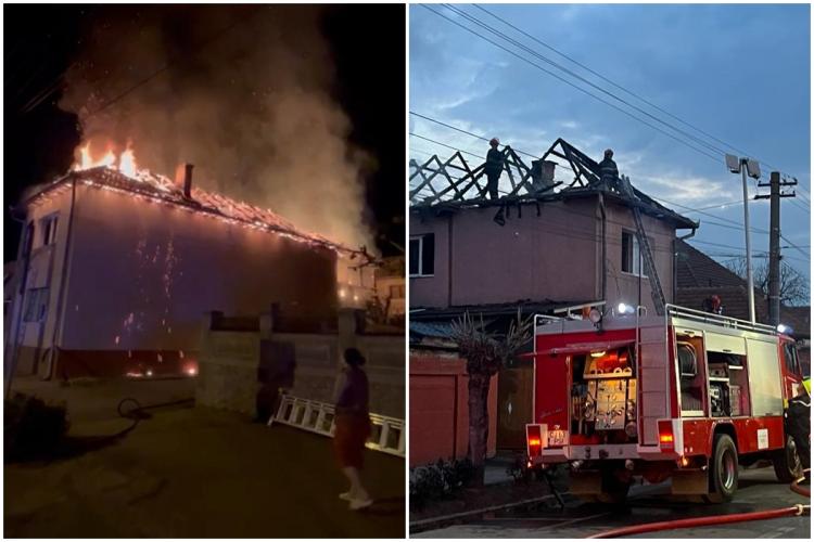 VIDEO. O casă din Cluj a fost cuprinsă de flăcări. Echipele de intervenție s-au luptat cu flăcările ore în șir
