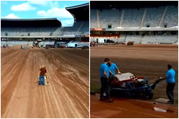 VIDEO. Iată cum decurge montarea rulourilor noi de gazon de pe Cluj Arena. Alin Tișe se declară mândru de progrese