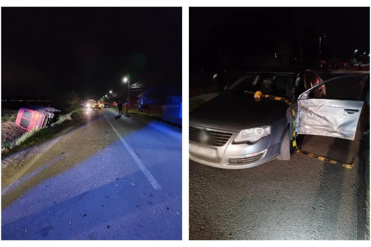 ACCIDENT grav în Jucu de Sus! Un microbuz în care se aflau 14 pasageri a ajuns în șanț, după ce a încercat să facă o depășire