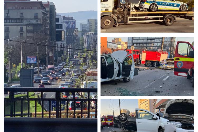 BMW al Poliției Rutiere Cluj, distrus într-un accident cu alte trei mașini, in Gheorgheni - FOTO