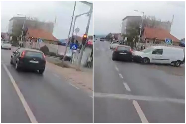 VIDEO. Accident pe strada Avram Iancu din Florești, după ce un șofer începător a ignorat culoarea roșie a semaforului