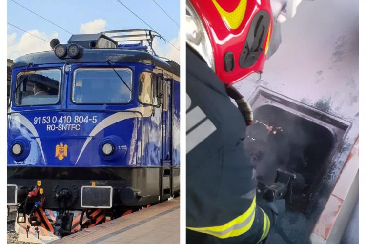 Cluj - Un tren a luat foc în timp ce staționa. 100 de călători au coborât și s-au îndepărtat de tren - FOTO