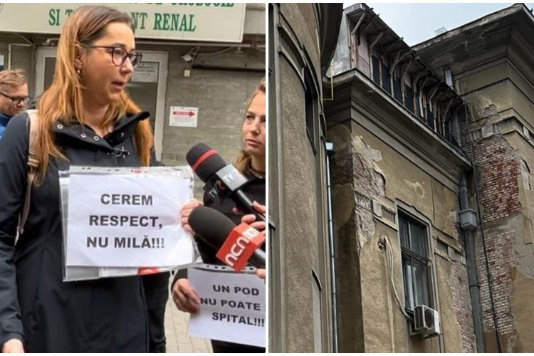 „Un pod nu poate fi spital” - Protest al pacienților cu boli renale la Institutul Transplant Renal Cluj, care funcționează ilegal - FOTO