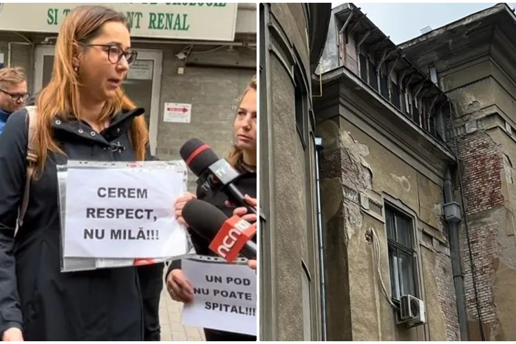 „Un pod nu poate fi spital” - Protest al pacienților cu boli renale la Institutul Transplant Renal Cluj, care funcționează ilegal - FOTO