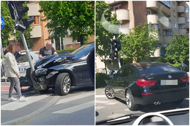 Ironii fine din partea clujenilor, la adresa unui șofer de „BMW cu apucături de taur”, care s-a izbit violent într-un semafor de pe Calea Dorobanților