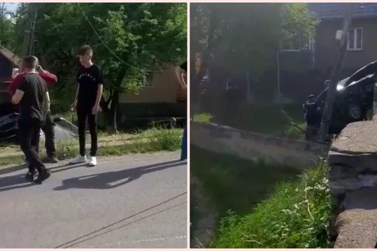 O polițistă a comis un accident în Băișoara! Mașina a lovit un stâlp și firele de electricitate sunt căzute pe drum - VIDEO