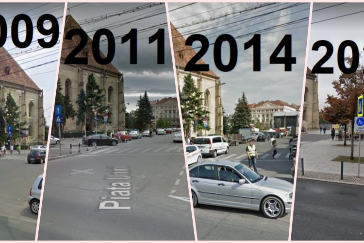 Cum a evoluat Piața Unirii din 2009 până în 2022. Strada de pe latura vestică a dispărut din 2018 - FOTO