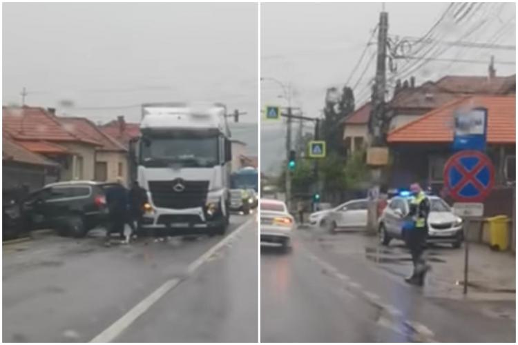Ambuteiaj în Baciu, după ce un SUV s-a izbit de un TIR, poliția dirjează momentan traficul