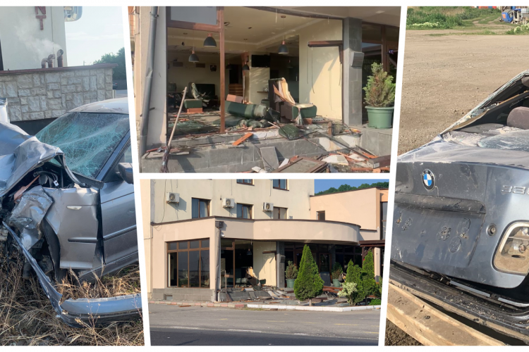 VIDEO și FOTO cu BMW care a intrat în restaurantul de la intrare din Cluj-Napoca, Han Km 17 din Jucu. Citiți detalii de la fața locului