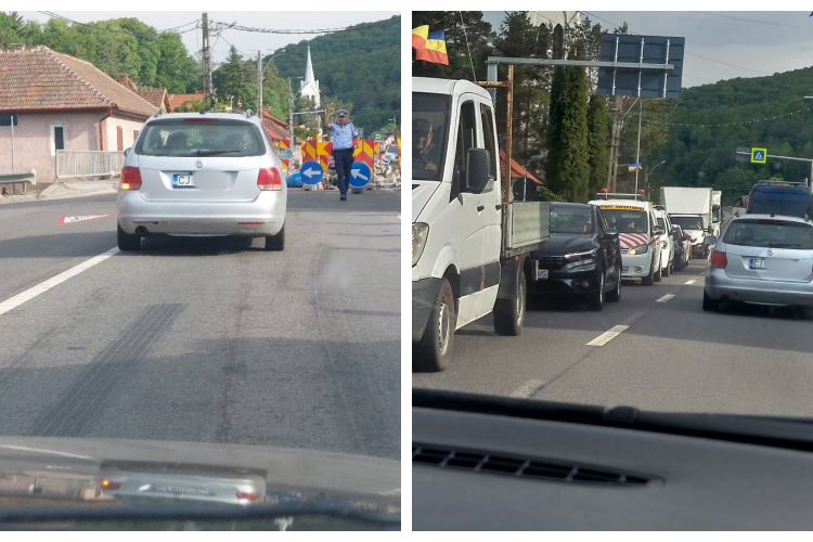 Sute de clujeni, blocaţi în trafic la întoarcerea din vacanţă, pe DN1, direcția Oradea - Cluj-Napoca: „Au turnat ceva asfalt și au blocat un sens”