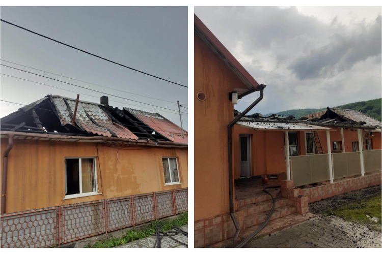 O casă din Cluj, cuprinsă în totalitate de flăcări! Un bărbat a fost consultat de SMURD. De la ce a pornit incendiul- FOTO