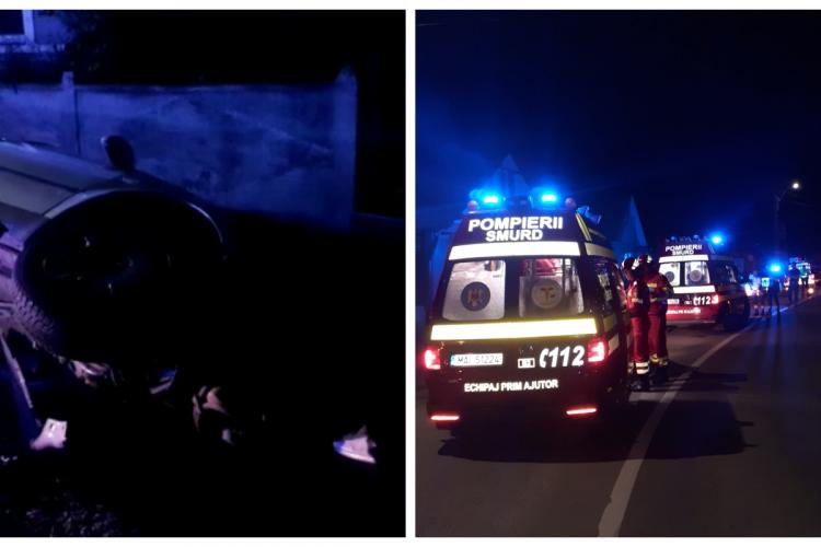 Accident în localitatea Mica, județul Cluj. O mașină cu patru adolescenți s-a răsturnat - VIDEO