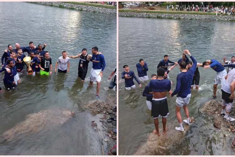 Au făcut baie în Someș! Campionii de la U BT au respectat tradiția - VIDEO