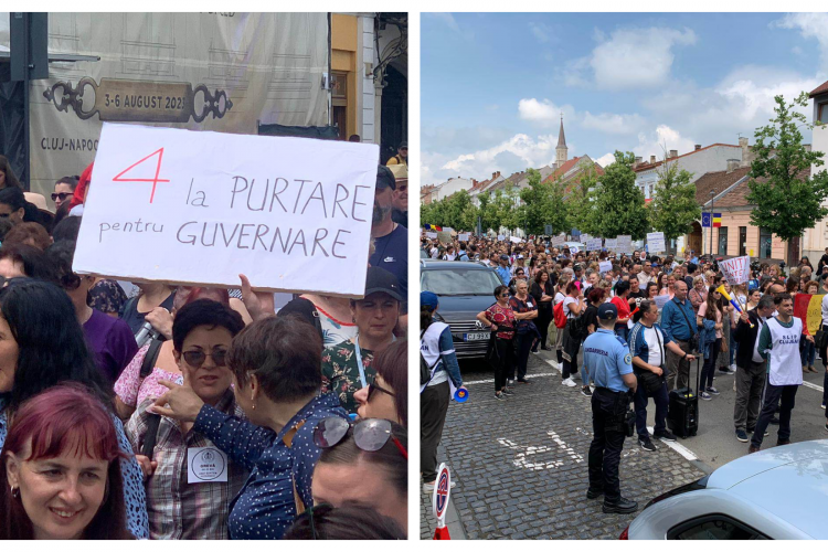 Mii de profesori au pornit în marș pe Bulevardul Eroilor! Greva în Educație continuă la Cluj: „4 la purtare pentru Guvernare” - VIDEO