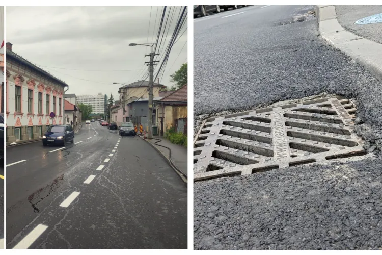 FOTO. S-a redeschis traficul pe strada Dragalina, dar „Doreii” Clujului au lăsat gurile de canal sub nivelul asfaltului. „Cadou” pentru șoferi?