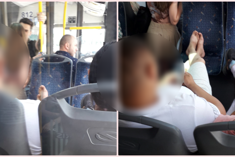”Domn de oraș” - Tânăr cu picioarele pe scaune într-un autobuz din Cluj-Napoca. Ce-i de făcut? - FOTO