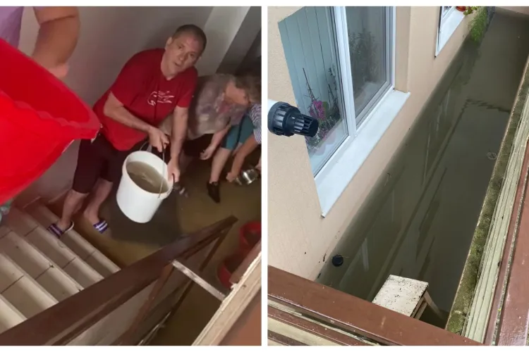 Bloc inundat la Jucu de Mijloc. Constructorul a făcut apartamente în locul garajelor. Oamenii acuză MAFIA imobiliară! - VIDEO