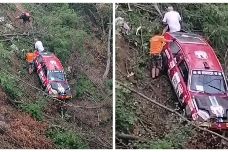 Accident la Raliul Maramureșului 2023! Un șofer a sărit cu mașina într-o râpă adâncă - VIDEO EXCLUSIV