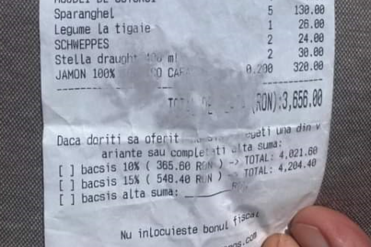 Notă de plată de INFARCT la un prânz în Năvodari: ”De banii ăștia cumpăram trei porci și îmi hrăneam copiii“