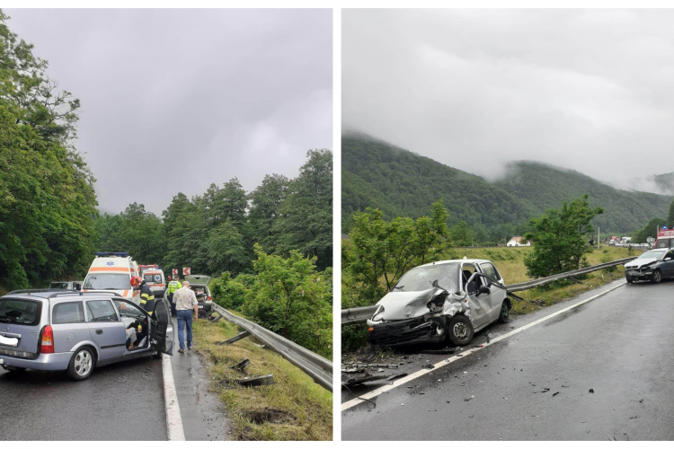 Accident în Negreni! Două mașini s-au făcut praf, trei adulți și doi copii au fost transportați la spital - FOTO