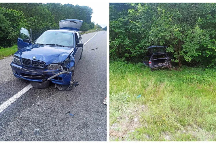 ACCIDENT cu două mașini pe centura Vâlcele-Apahida! O mașină a ajuns în afara drumului, intervine Descarcerarea- FOTO