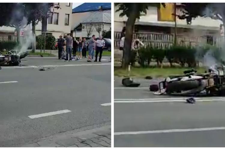 Motociclist lovit pe strada Corneliu Coposu de un șofer care a ieșit din benzinărie - VIDEO